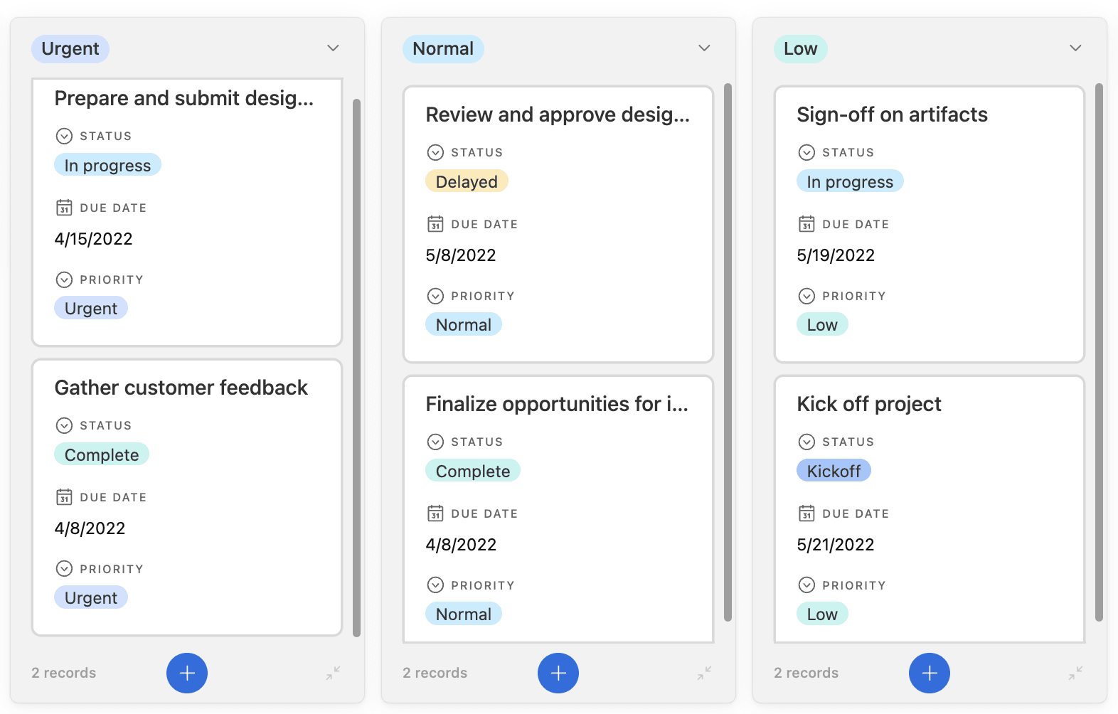 Airtable is a hybrid collaboration platform that combines the features of a spreadsheet and a database to manage projects, contacts, tasks, and documents in a visually appealing way.