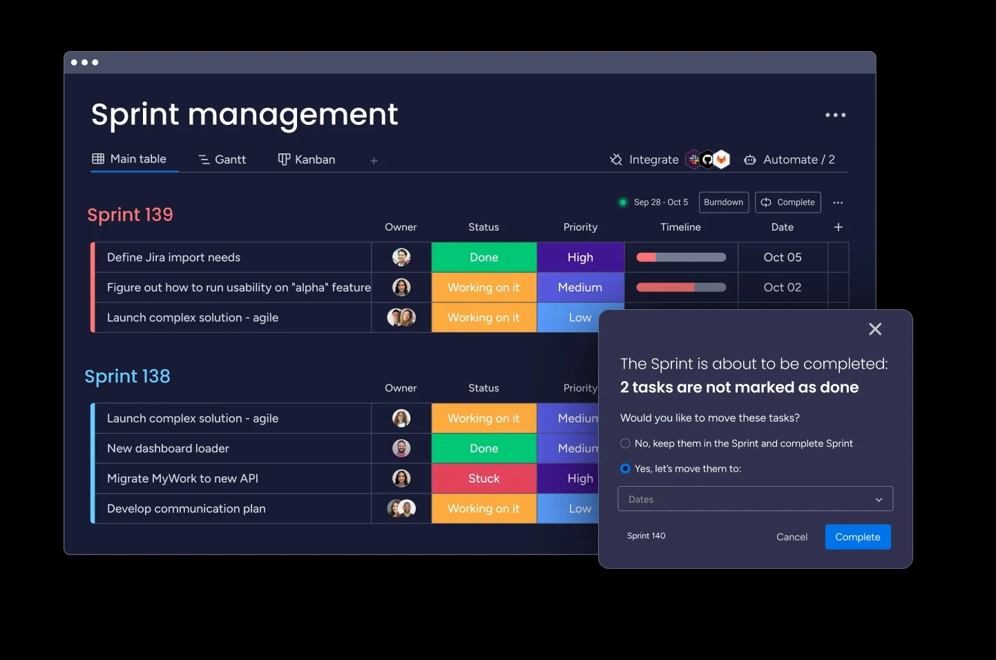 From sprint planning and daily stand-ups to retro and sprint reviews, empower scrum teams to manage the lifecycle of your sprints from start to finish, tracking progress in one place with monday dev.