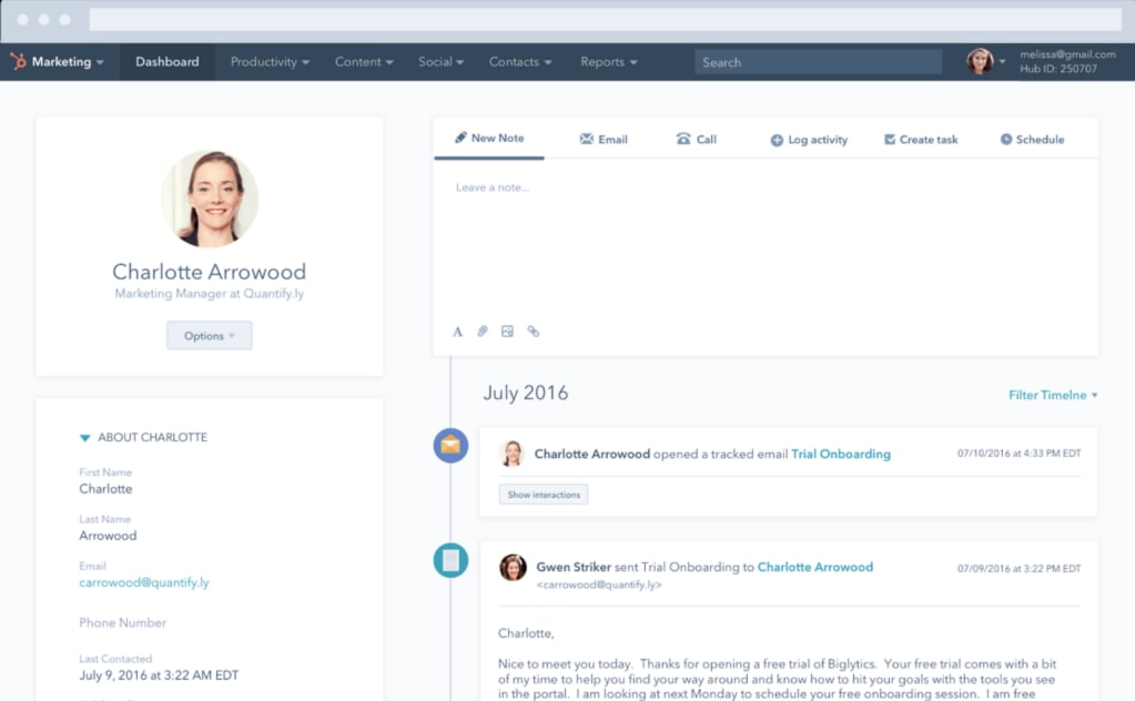 screenshot of hubspot crm