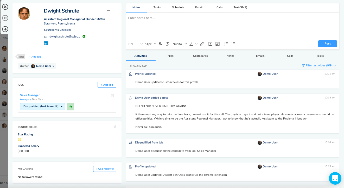 screenshot of recruiterflow dashboard