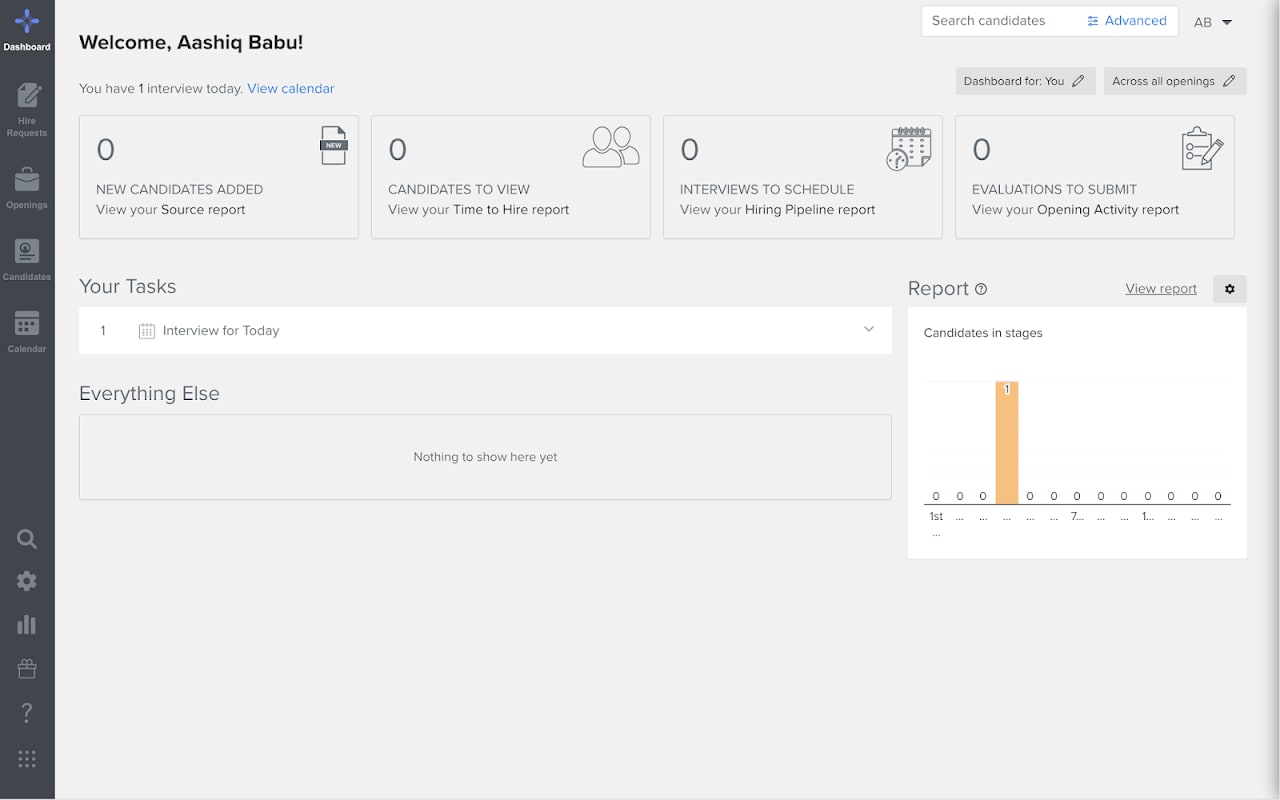 screenshot of trakstar hire dashboard