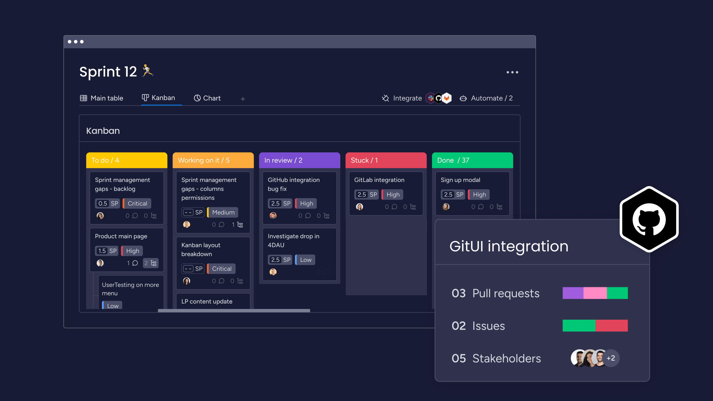 When users report bugs through bug reporting tools like Marker.io and ShakeBug or development tools like GitHub and GitLab they automatically sync and create issues within monday dev.