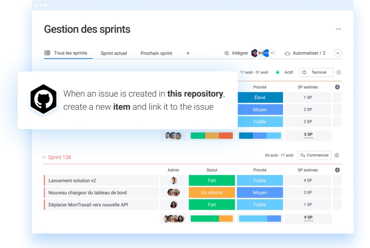 Synchronisez votre roadmap produit avec plus de 200 intégrations natives dont github avec monday dev