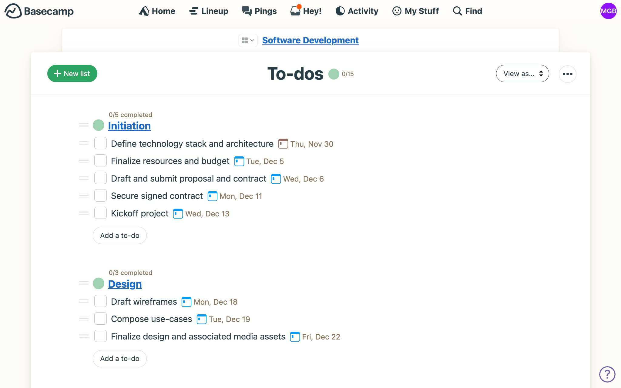 Basecamp to-do task list