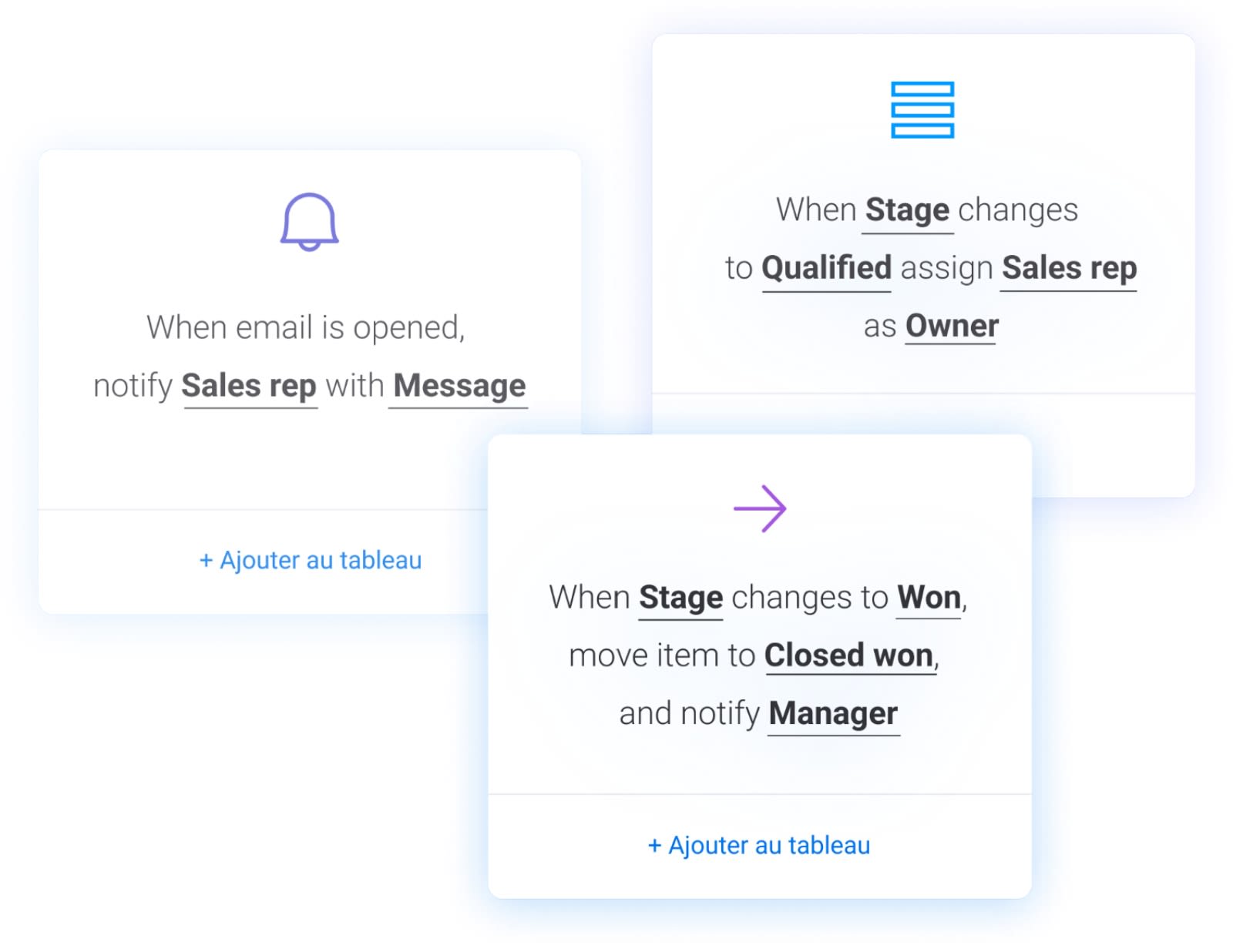 Créez facilement des processus de travail automatisés avec monday CRM