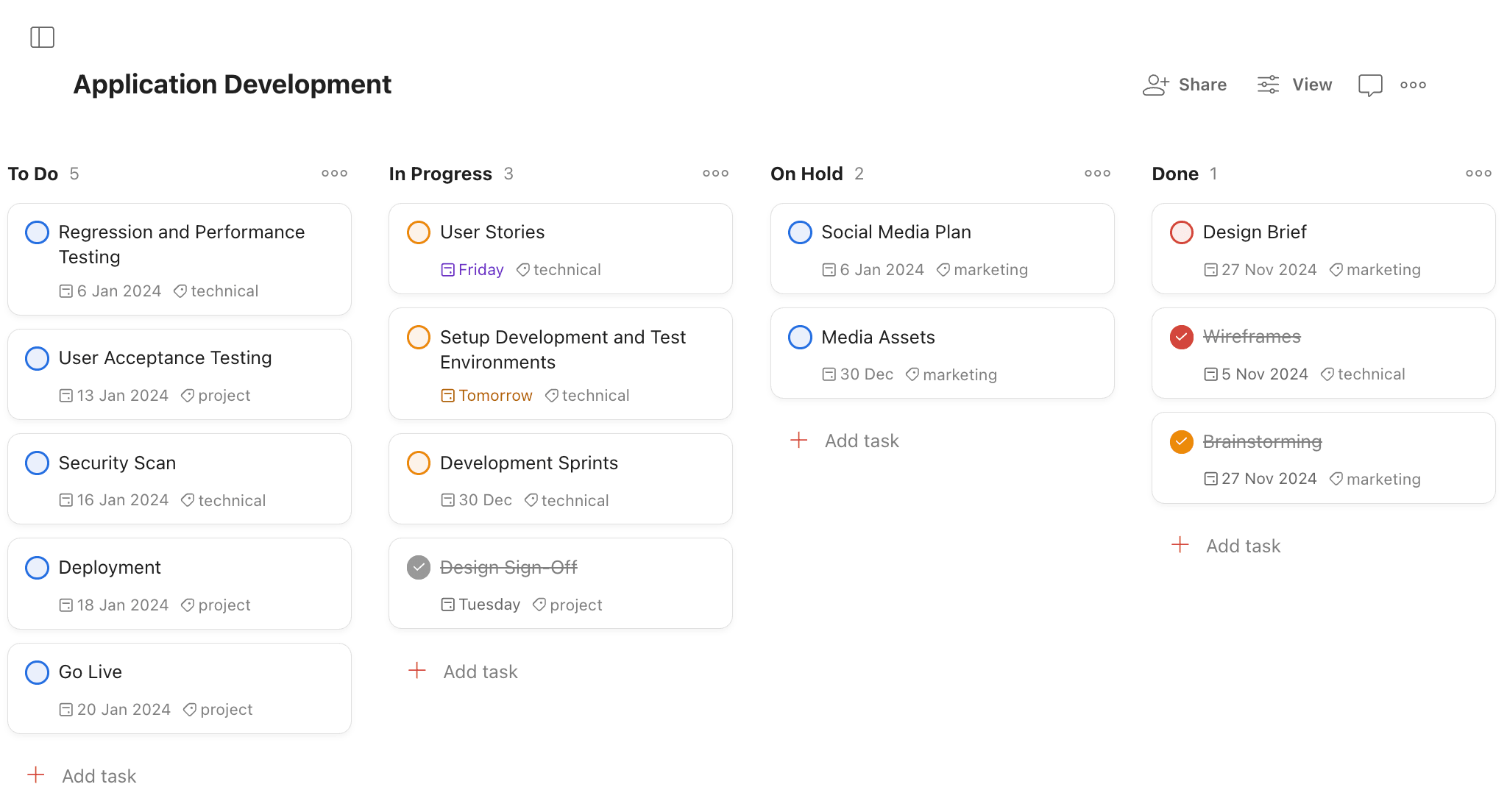 Todoist Kanban task list view