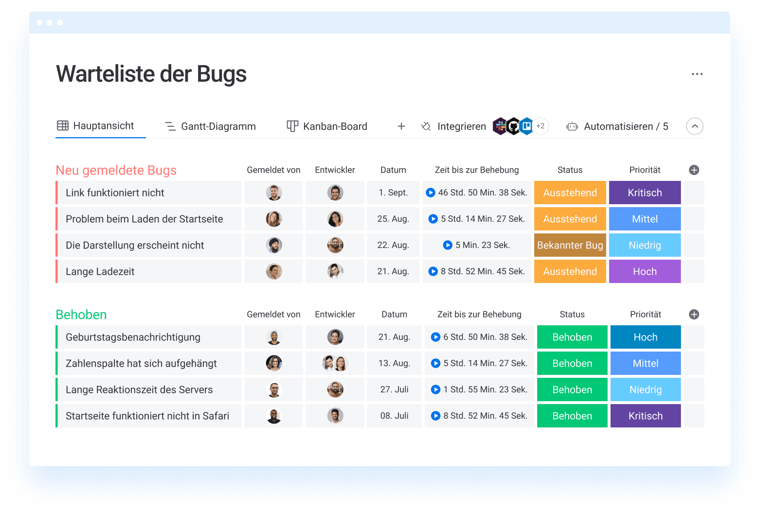 monday dev Bug Queue Board