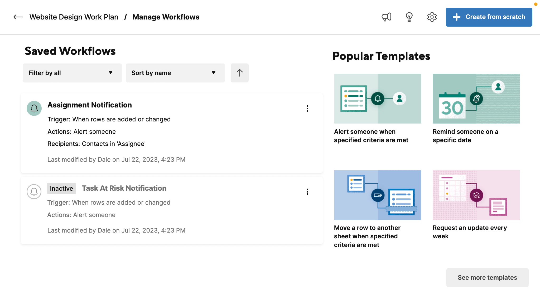 Automated workflows with alerts and notifications on Smartsheet