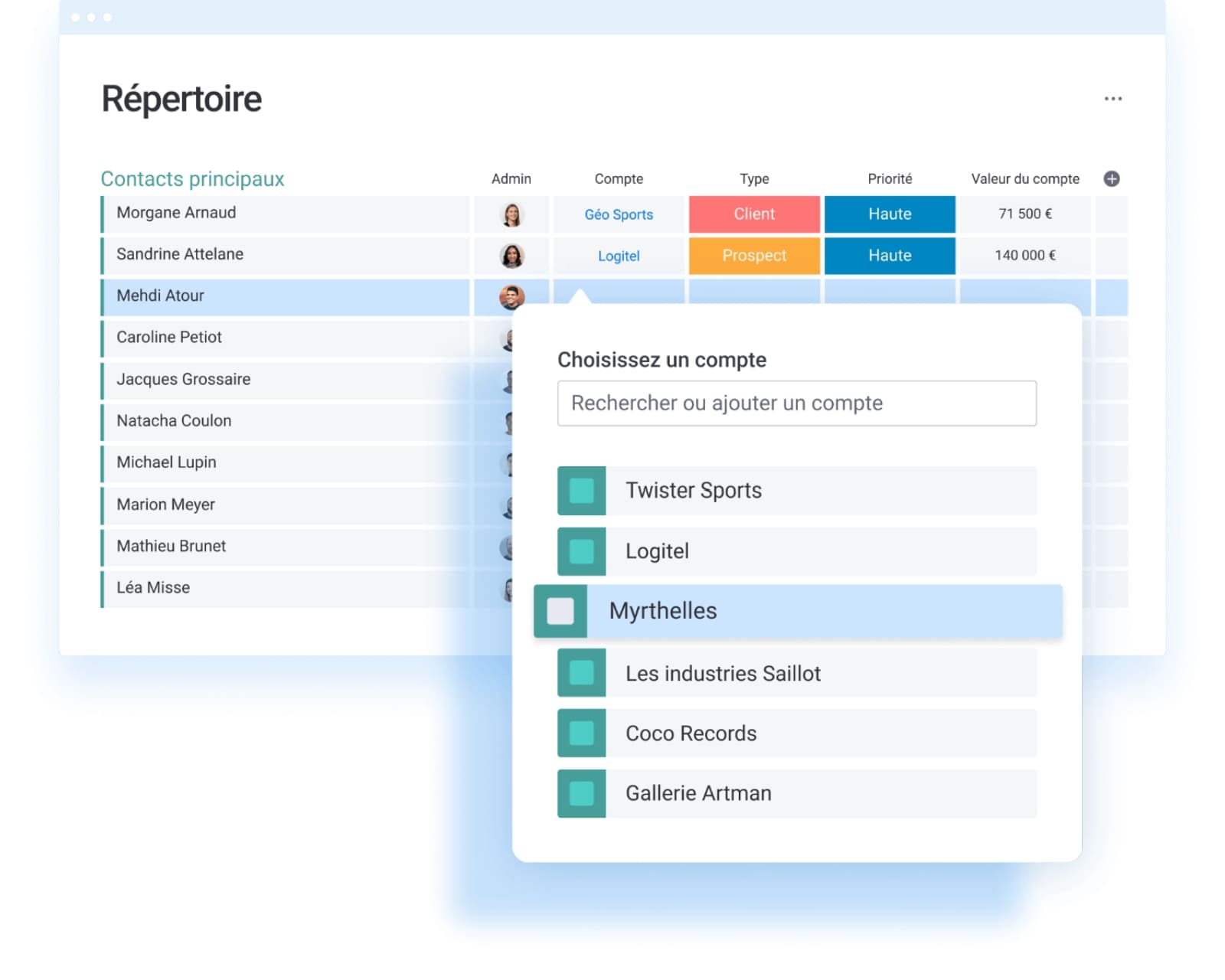 Partagez vos profils clients avec vos équipes marketing, commerciales, produits et d’assistance à la clientèle afin que chaque collaborateur ait la même compréhension de vos clients grâce à monday CRM