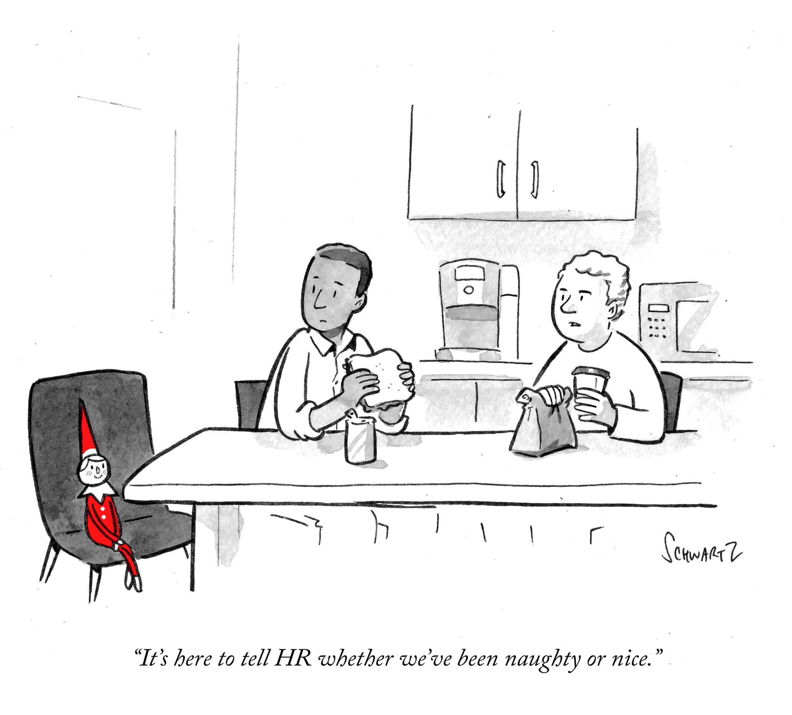 Elf on a shelf in the office