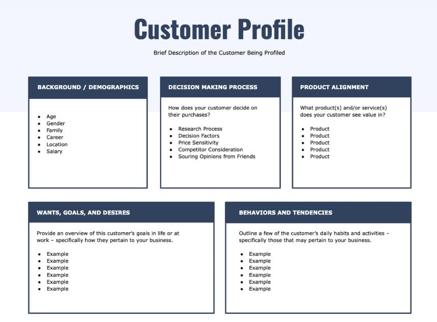 Modelo de perfil de cliente simples