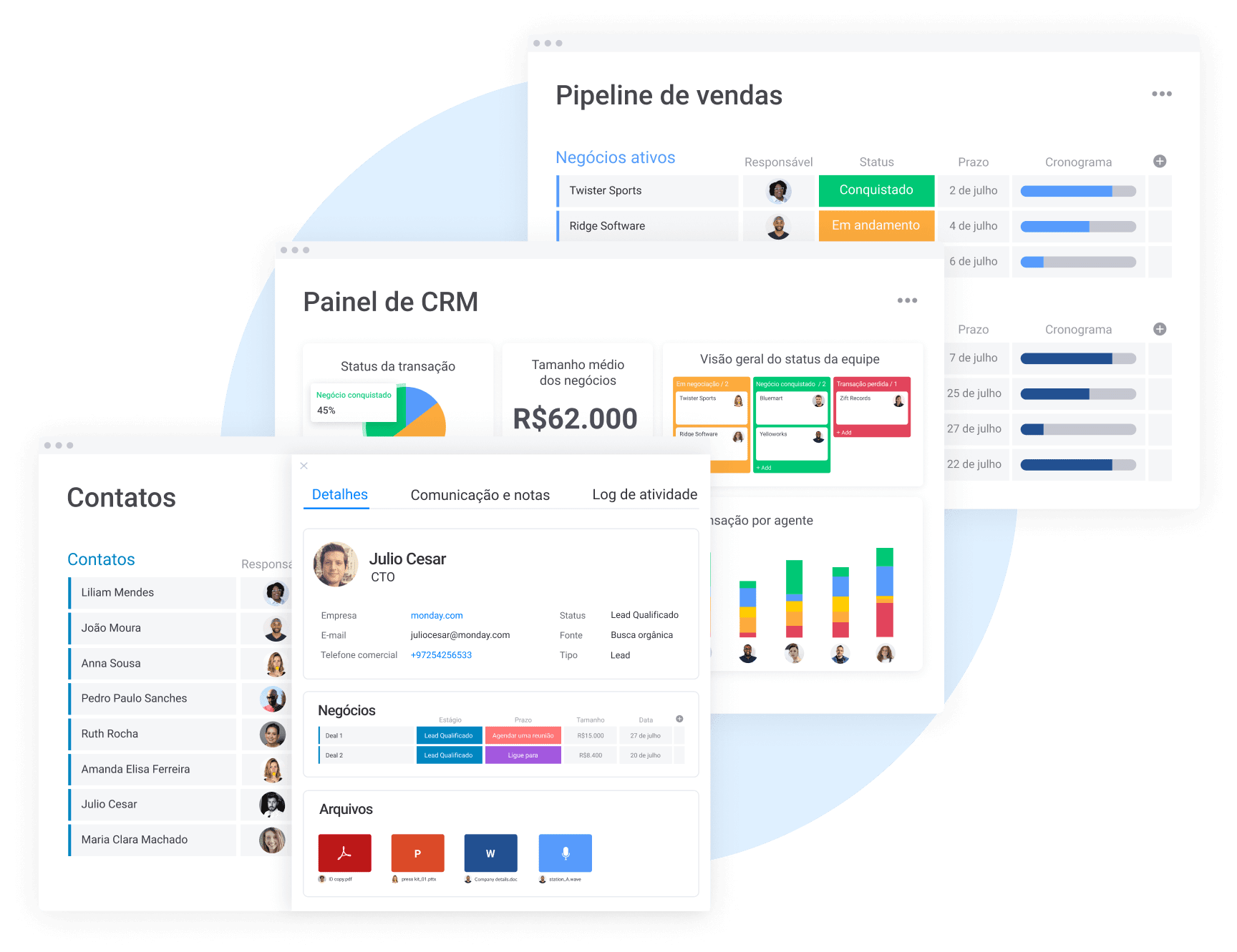 Gestão de contatos no monday CRM