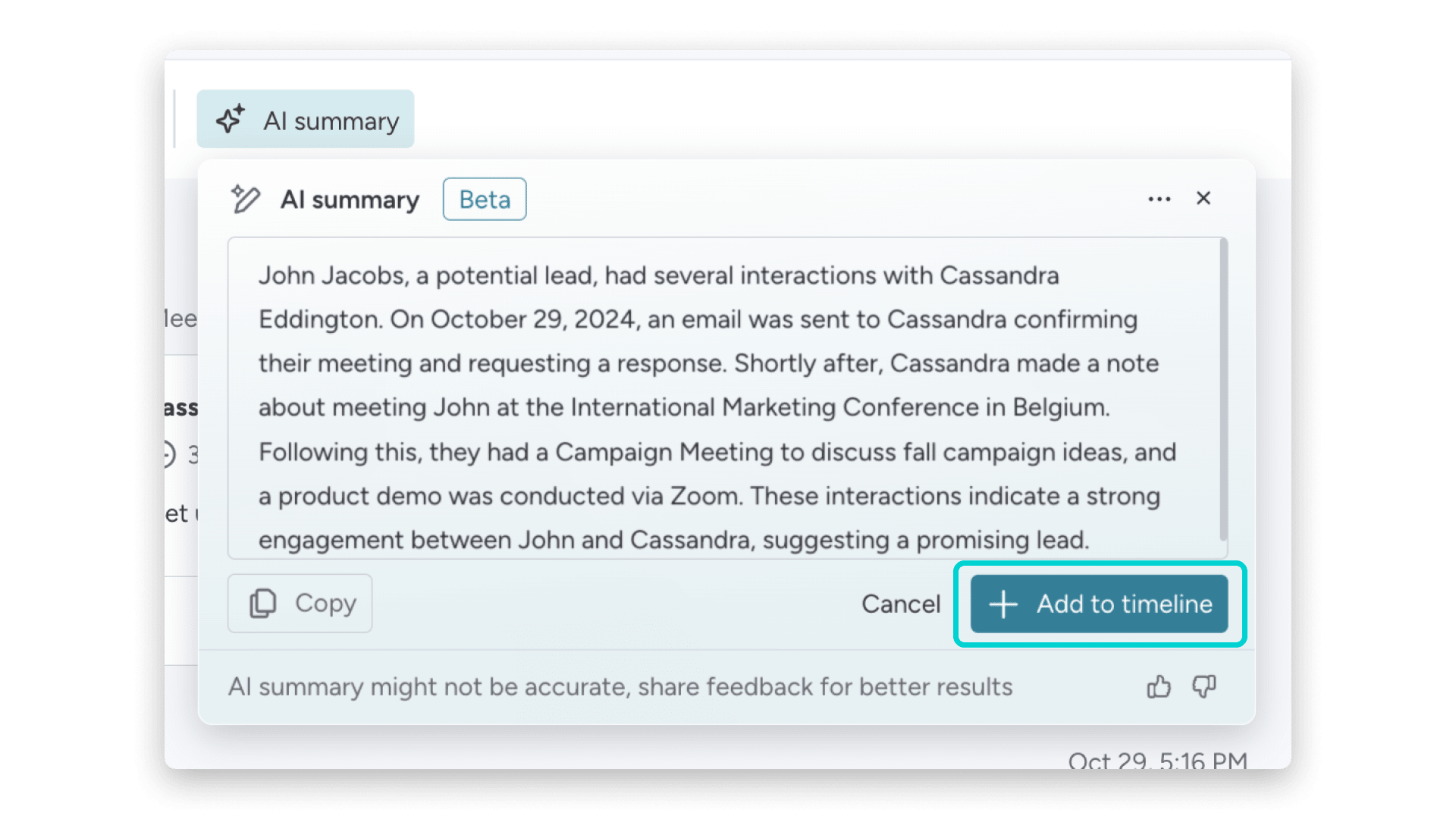 timeline summary ai sales agent