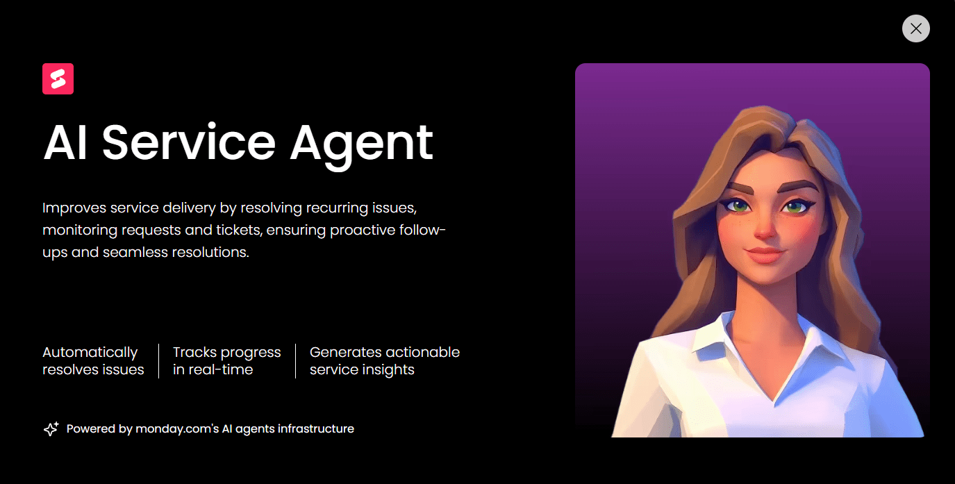 Screenshot of the AI service agents in monday.com