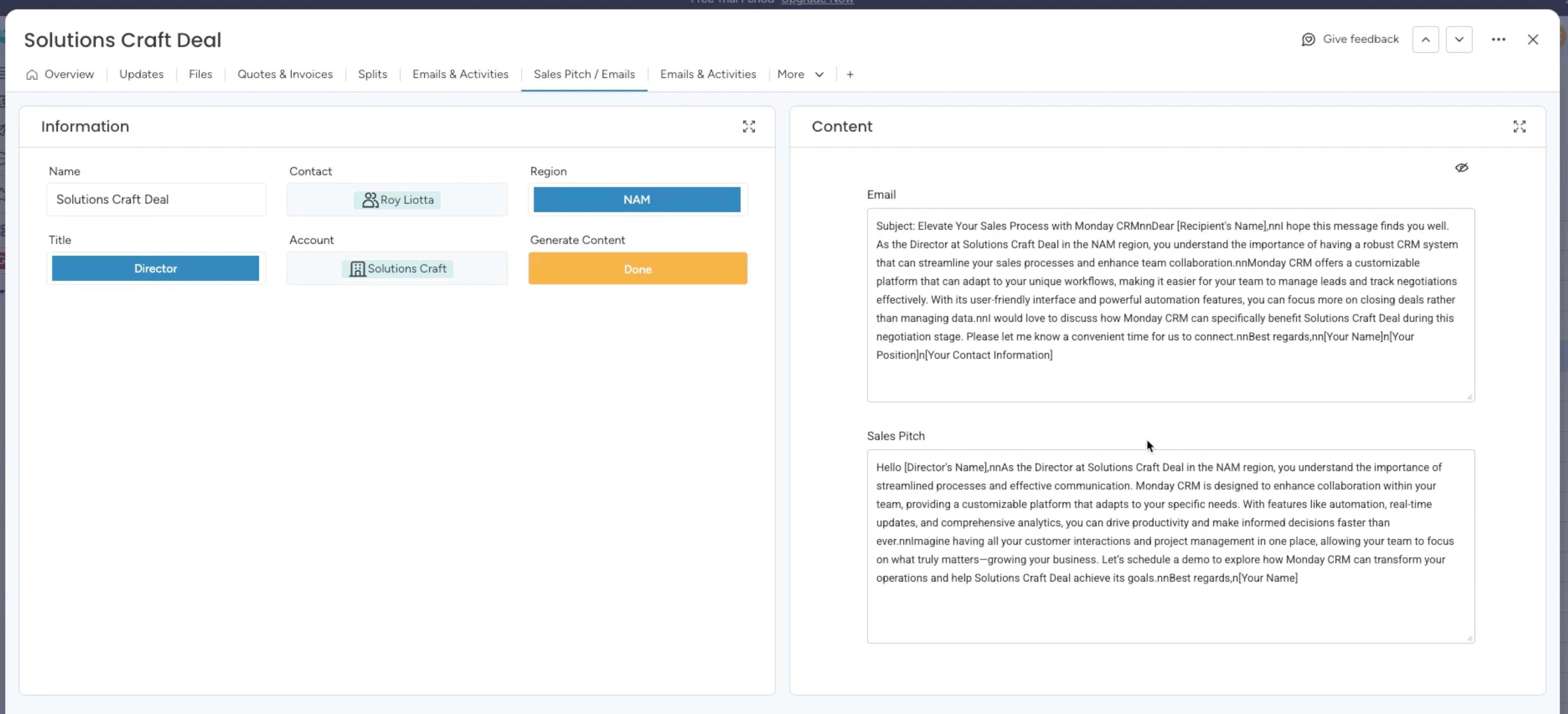 monday crm ai sales pitch generator