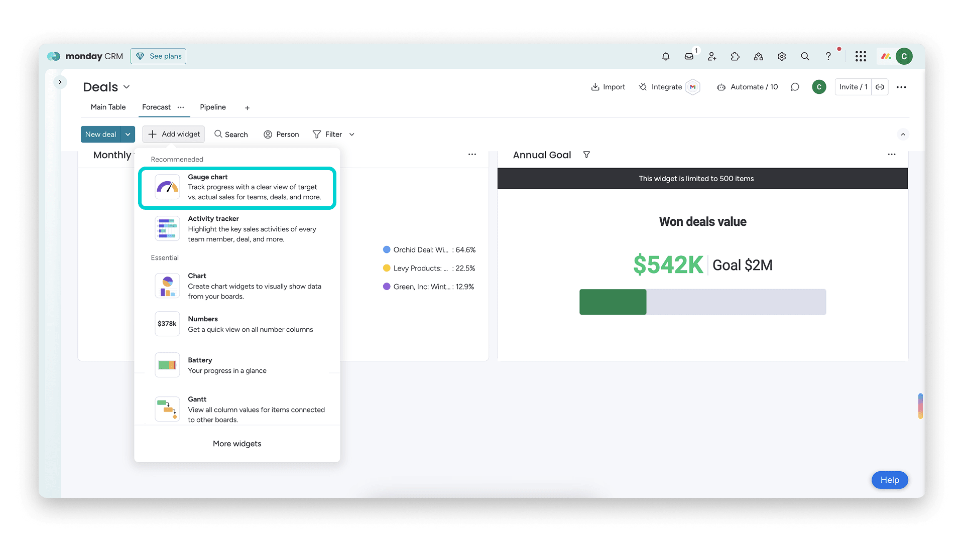 monday CRM Gauge widget