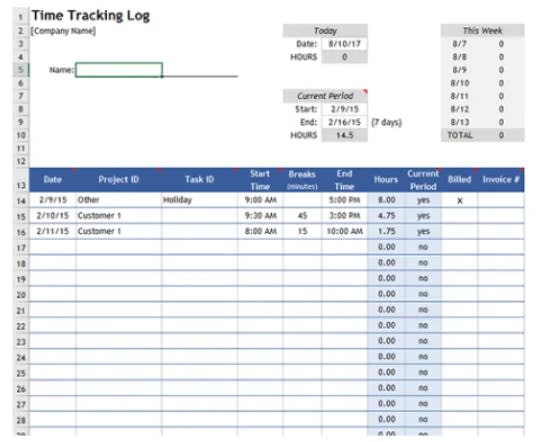 Planilha de controle de tempo para freelancers
