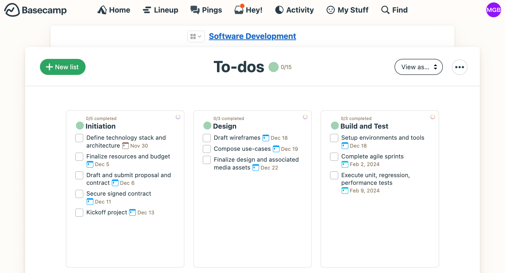 Issue tracking to-do list in Basecamp