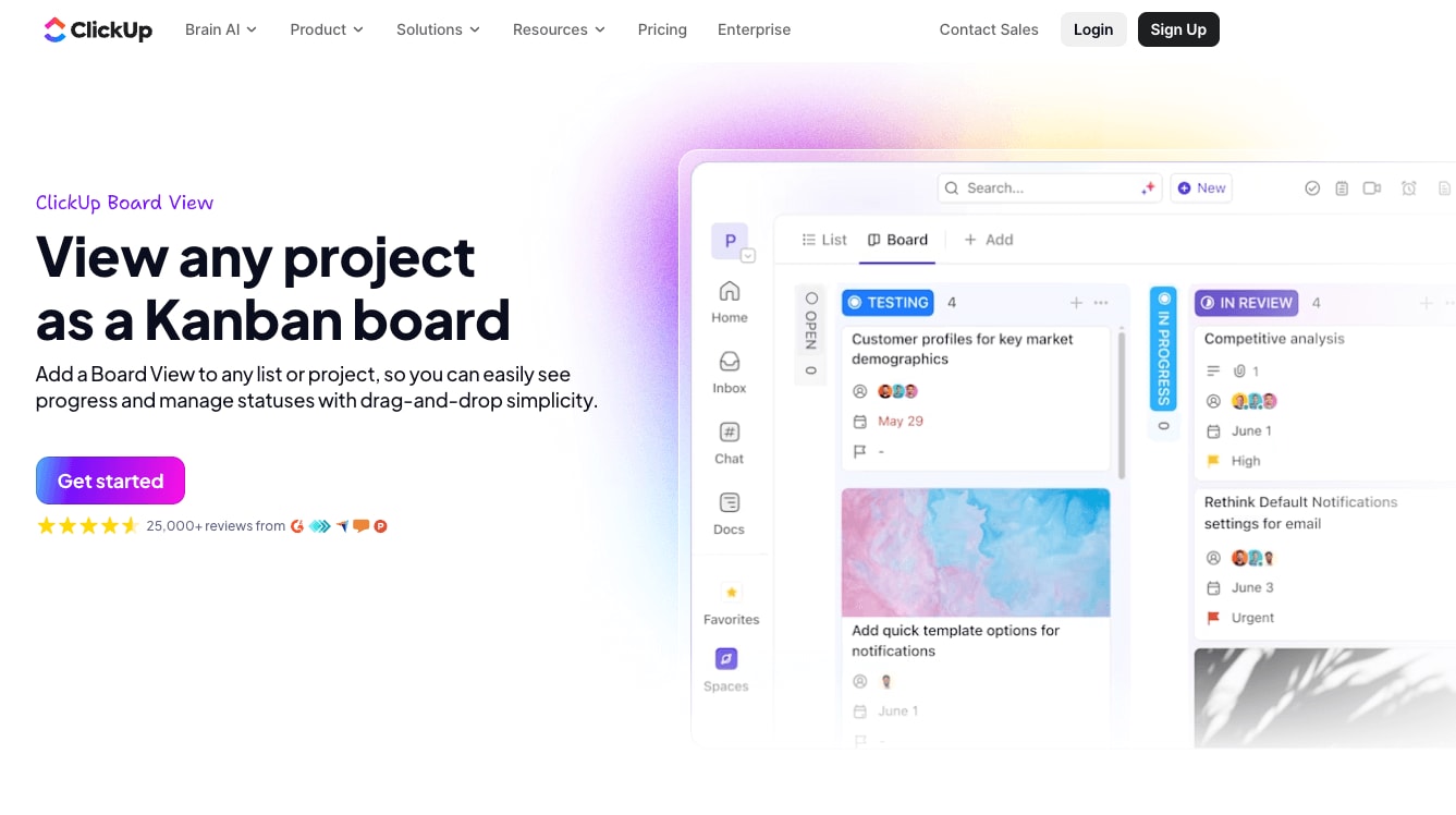 clickup kanban homepage