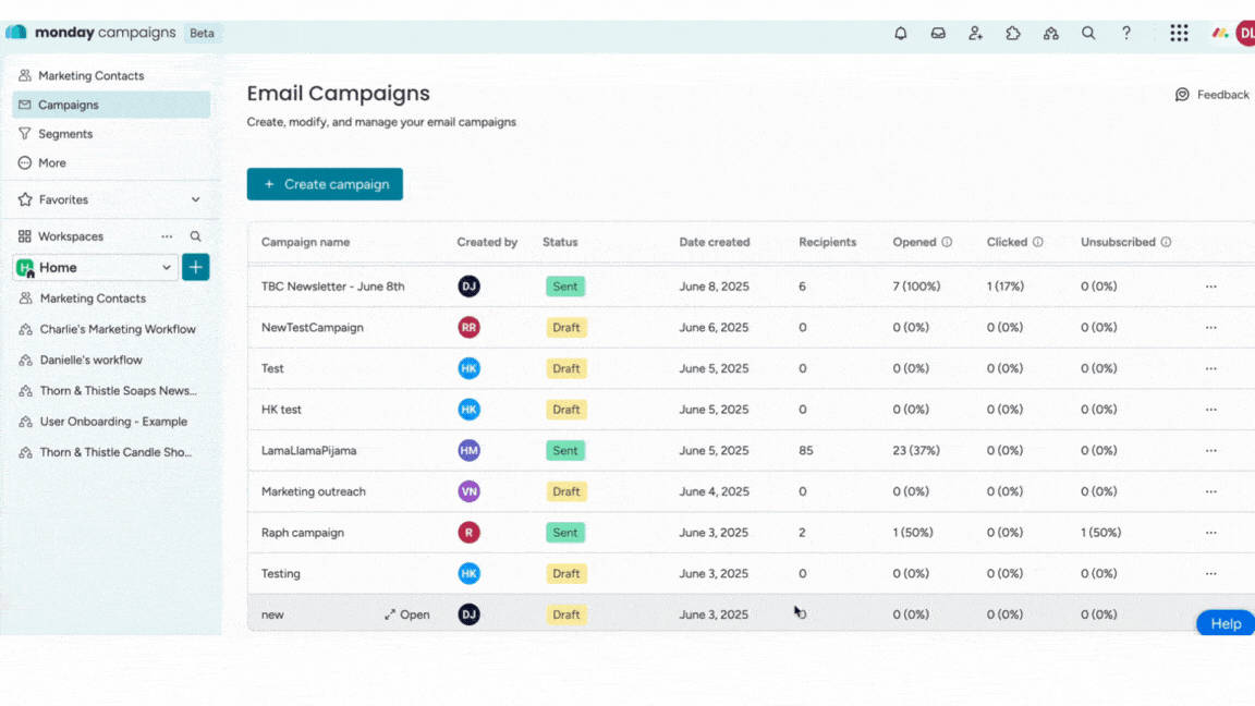email campaign in monday campaigns
