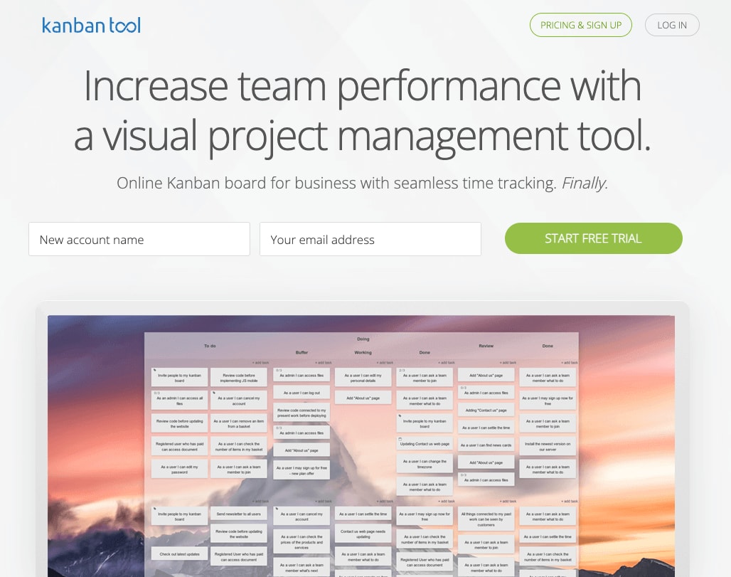 kanban tool homepage