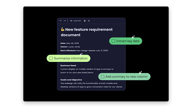 먼데이 데브는 스프린트 리뷰에서 나온 회의 요약과 실행 항목을 자동화할 수 있습니다