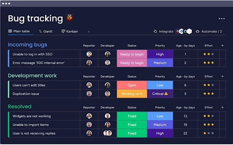 AI를 사용하여 버그를 효율적으로 분류, 보고, 추적 및 할당하고, 엔지니어에게 대기 중인 새 작업을 알림으로써 문제를 제때 해결할 수 있도록 하세요.