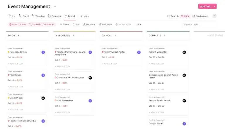 클릭업 칸반보드