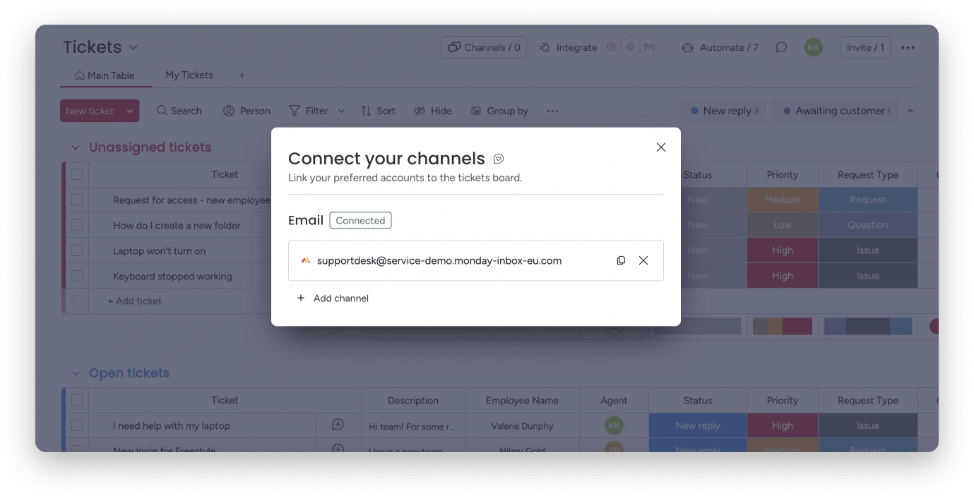 먼데이닷컴과 채널을 연결하세요