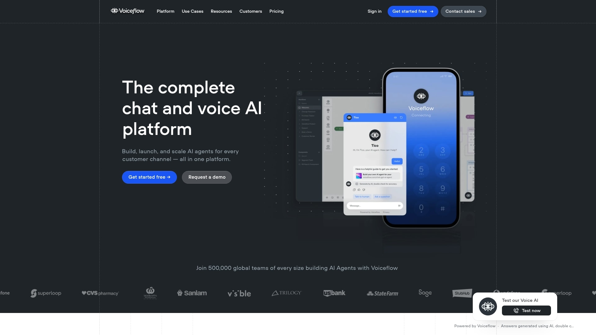 Voiceflow conversational AI agent platform interface