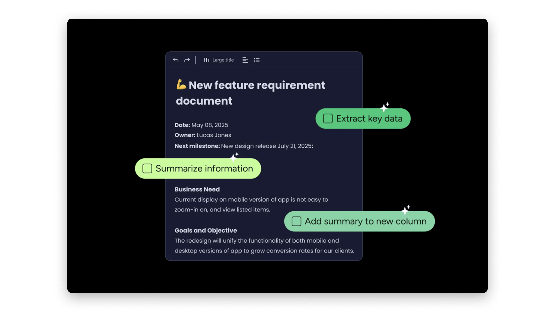 Example of monday dev AI extracting key date and summarizing information