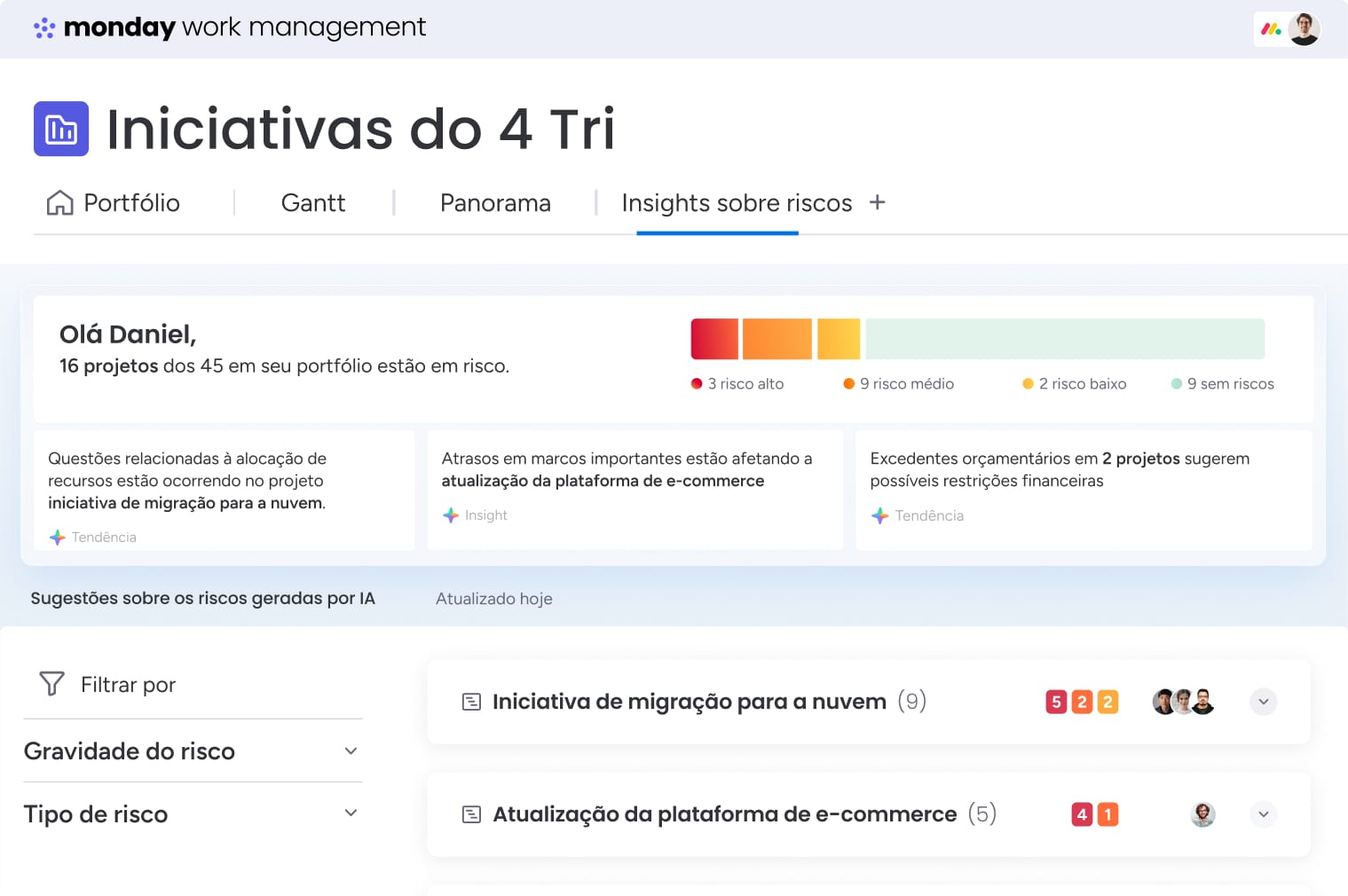Insights sobre riscos no monday work management