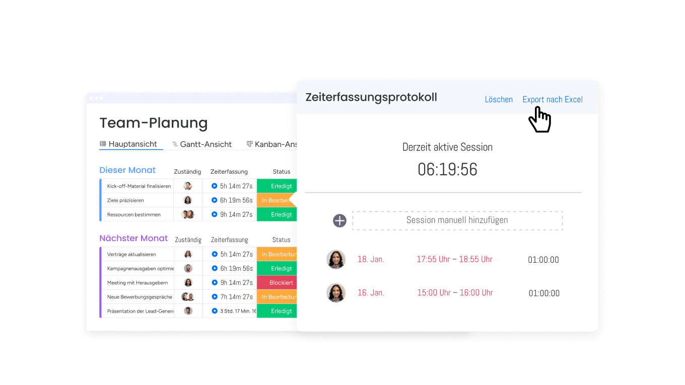 Screenshot Zeiterfassung in monday work managemnt