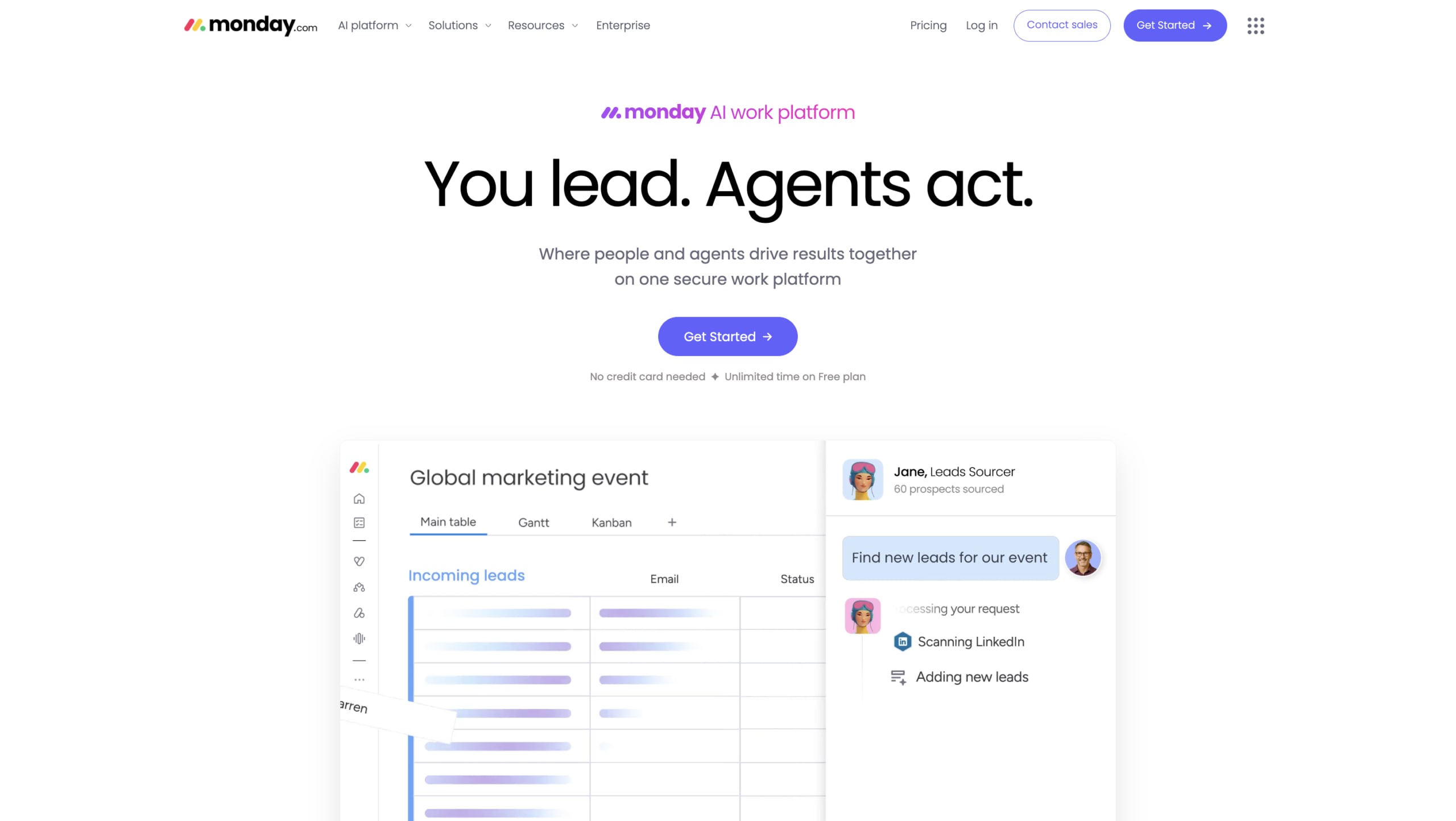 monday AI work platform homepage screenshot