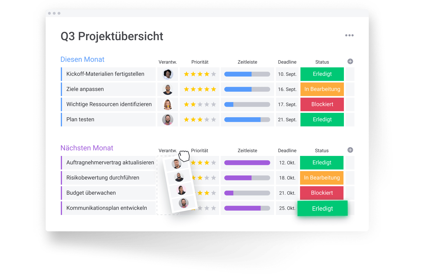 Uebersicht ueber Projekte auf monday.com