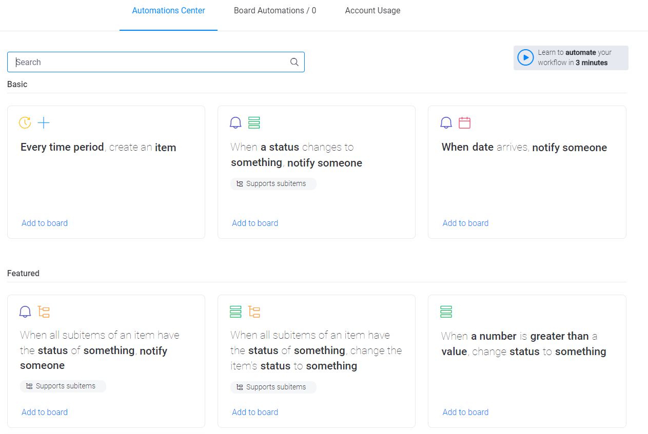 Screenshot of monday Automations.