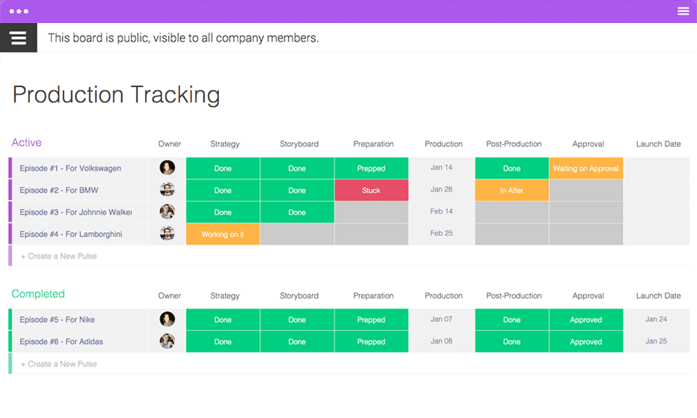 quality assurance QA production tracking monday.com