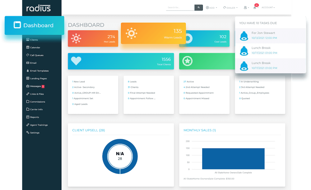 Radiusbob is a popular CRM solution built specifically for the insurance industry and includes an integrated VOIP and call center solution.