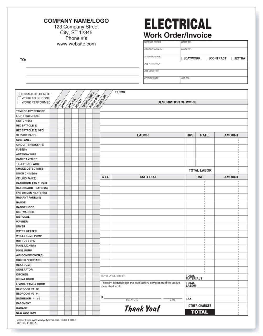 Example of a printable work order template