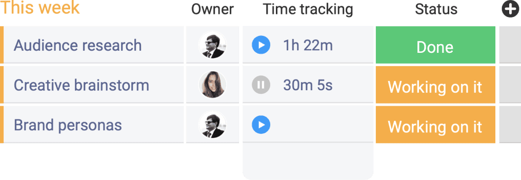 screenshot of monday.com time tracking