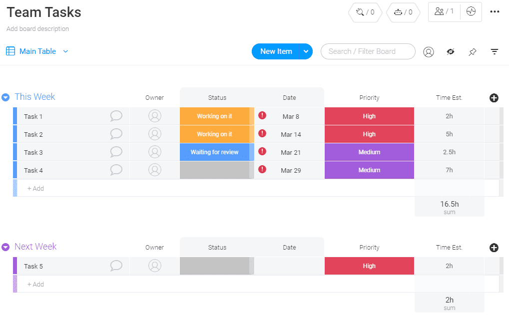 monday.com's team task management template screenshot