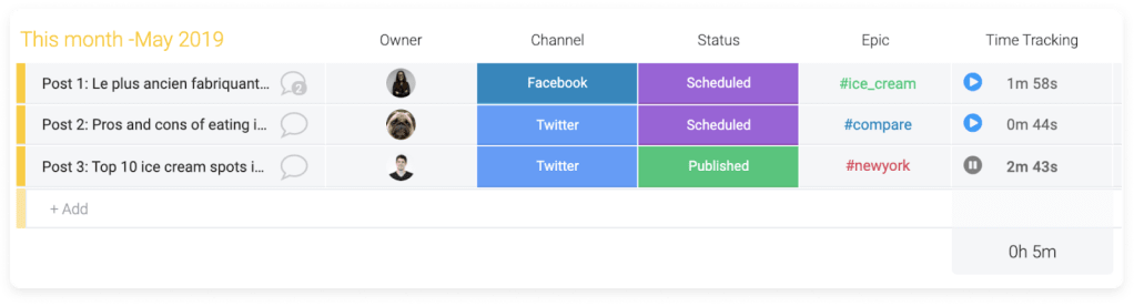 real-time time tracking in monday.com