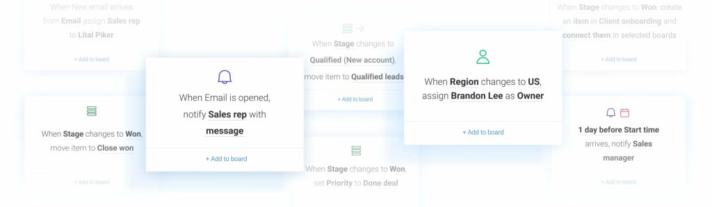 A screenshot showing automation in monday sales CRM for startups .