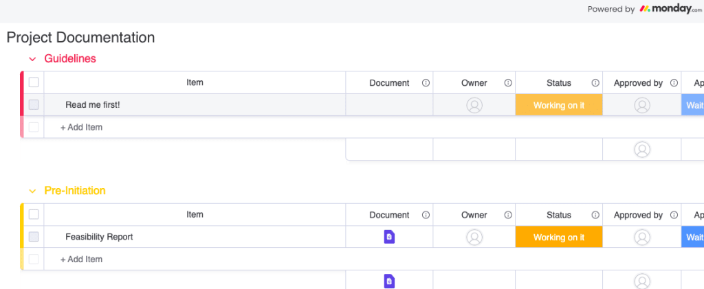 project documentation template monday.com