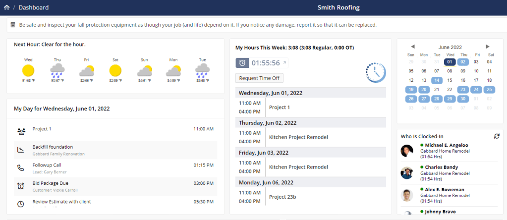 contractor foreman dashboard view