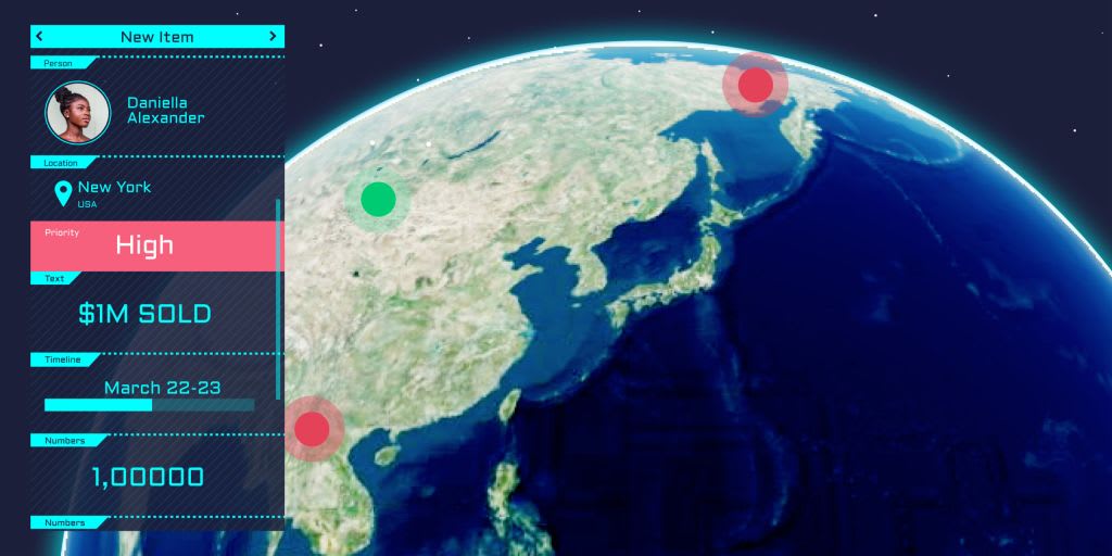 Représentation de la terre avec diverses informations commerciales