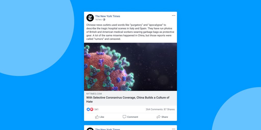 Capture d'écran d'un article du New York Times sur Facebook