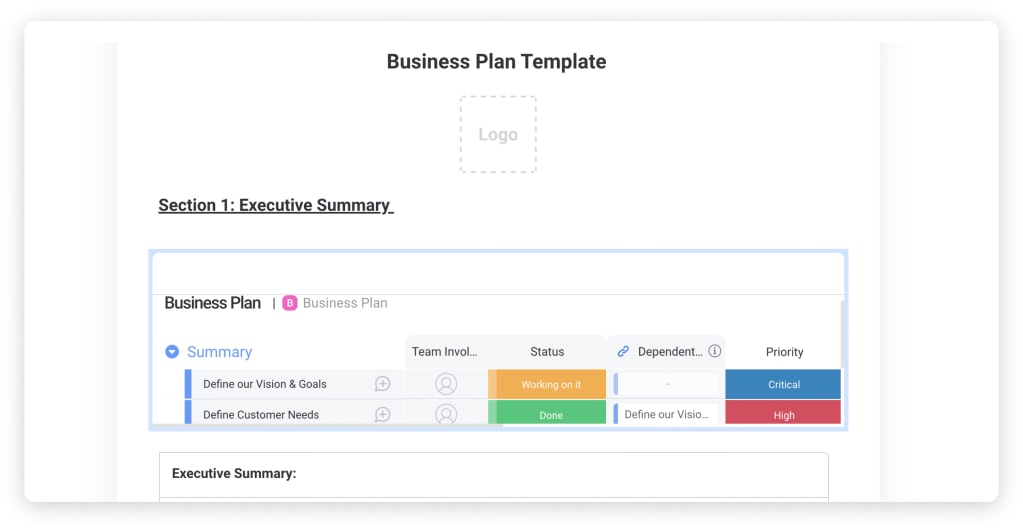 sample executive summary for business plan