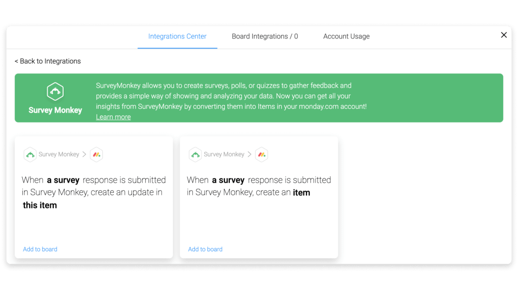 monday.com integration with surveymonkey