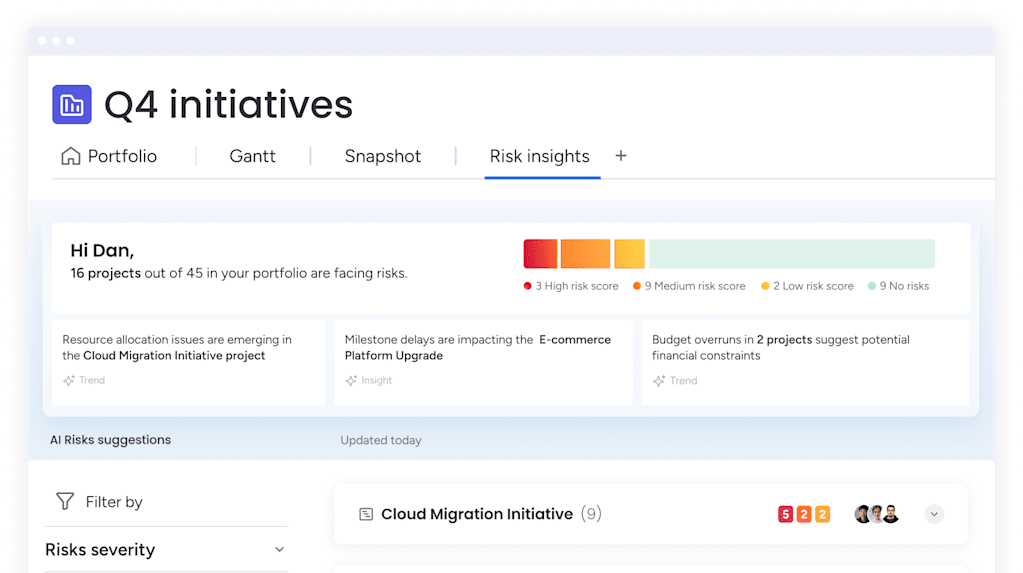 risk insights dashboard on monday enterprise work management